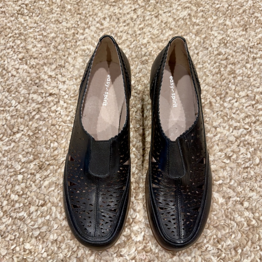 Easy Spirit Black Perforated Slip-On Loafers with Elastic Gore